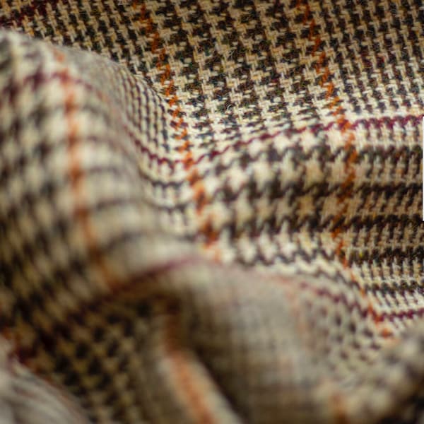 Harris Tweed Beige Brown Glen Check Upholstery Grade 30,000 Rubs Yard Metre Free labels