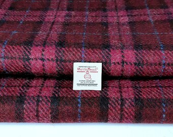 Harris Tweed Fabric Raspberry Black Check Wool Metre Yard Fat Quarter