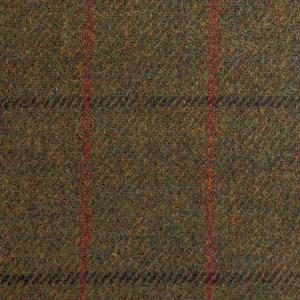 Harris Tweed Stoff Moosgrün Rot Schwarz Karomuster Geeignet für alle Polster und Bekleidung. Hohe Abriebfestigkeit 30.000+