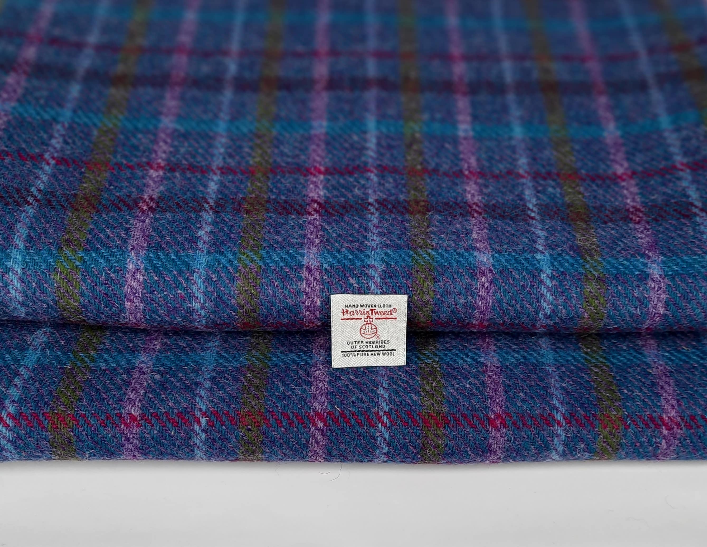 Harris Tweed Fabric Blue Teal Pink Check Wool Metre Yard Fat Etsy