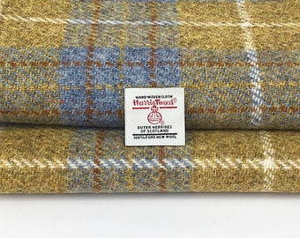 Harris Tweed Fabric Blue Mustard Check Wool Tartan Metre Yard Lampshade Kit Sizes