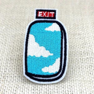 Airplane Window Embroidered Patch: Exit Sign Iron-On Applique