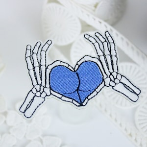 Skeleton Finger Heart Embroidered Iron-On Patch