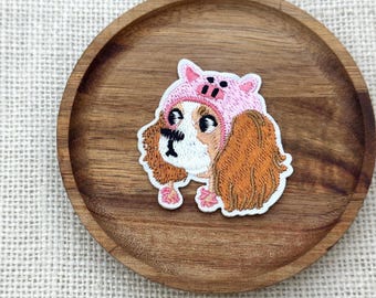 Cavalier King Charles Spaniel Patch – Pig Costume Embroidered Iron-On Applique