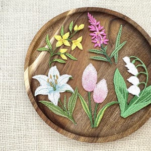 Parches bordados de flores silvestres (5 piezas) – Apliques botánicos termoadhesivos