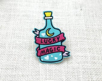 Lucky Magic Potion Patch | Iron On Embroidered Witch Bottle Patch