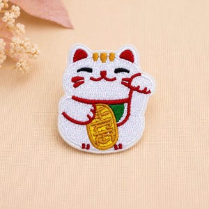 Lucky Cat Patch: Embroidered Iron-On Applique