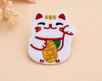 Lucky Cat Patch: Embroidered Iron-On Applique