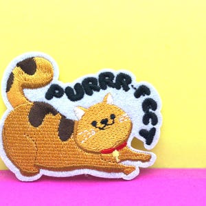 Cute Cat Purrfect Calico Cat Kawaii fun iron on patch/embroidered patch/funny patch/applique/sew on DIY patch