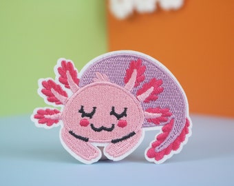 Sleeping Axolotl patch, iron on patch/embroidered patch/funny patch/applique/sew on patch