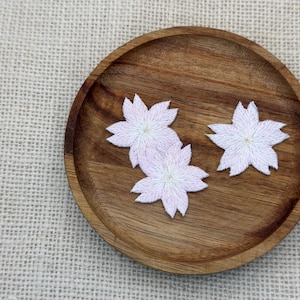 Sakura Cherry Blossom Iron-On Patch Set -Pink & White Embroidered Floral Applique