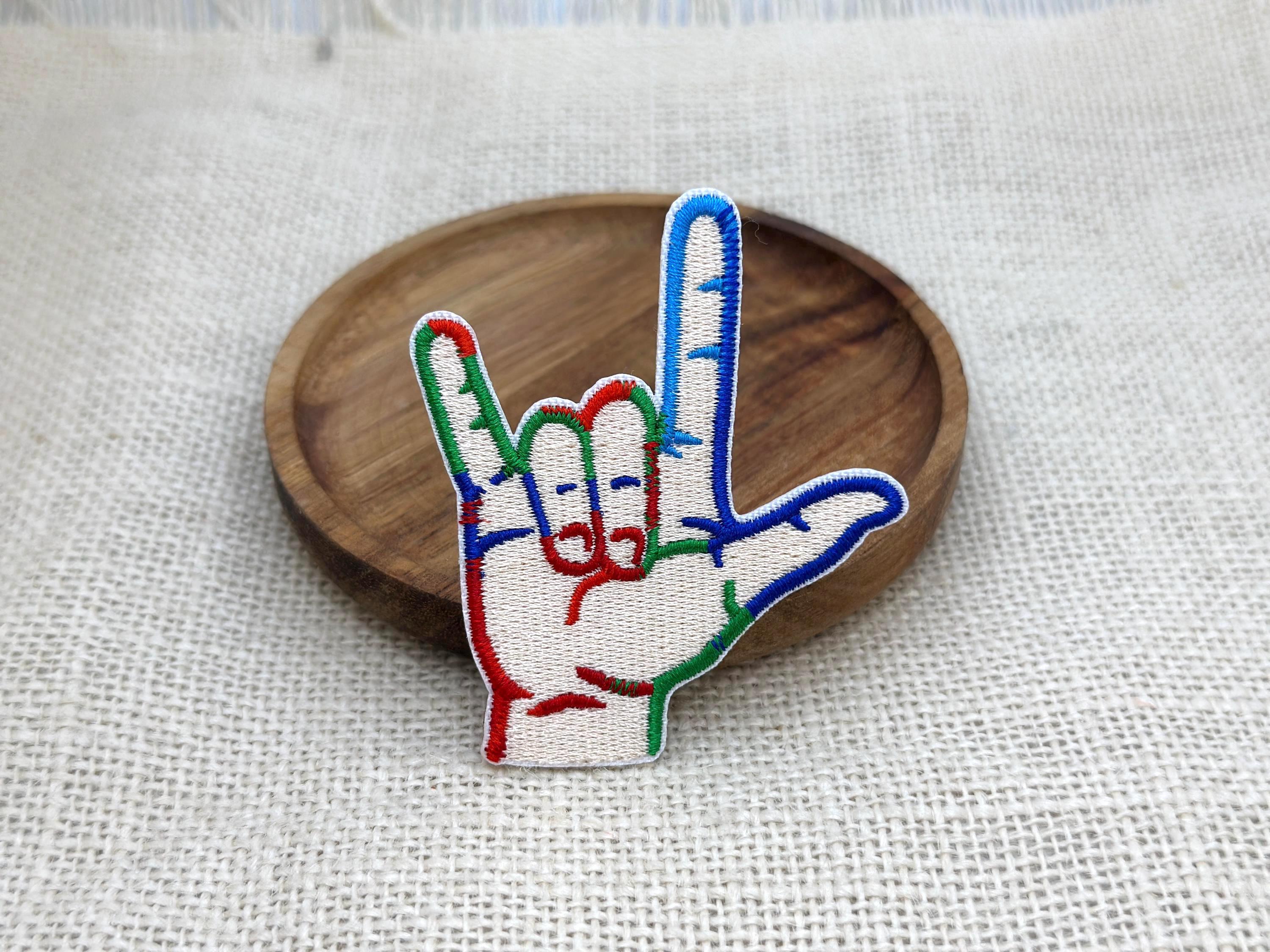 I Love You Hand Sign Patch: Colorful Embroidered Iron-on Applique
