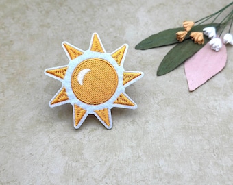 Yellow Sun Embroidered Patch: Sunshine Iron-On Applique