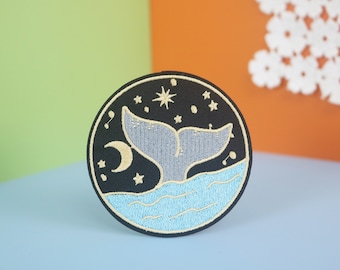 Whale Tail Embroidered Patch: Starry Night Iron-On Applique