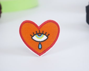 Eye Heart Embroidered Patch: Crying Applique, Iron-On/Sew-On