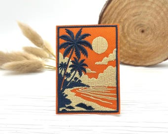 Patch Thermocollant Vague Coucher De Soleil – Diamètre 7,7 Cm, Brodé, Pour Customiser Vêtements Et Sacs