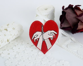 Red Heart Handcuffs Patch, Embroidered Applique