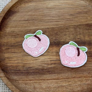 Tiny Peach Fruit Iron On Patch: Embroidered Fruit Applique for Jackets