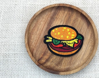Hamburger Iron On Patch: Embroidered Burger Applique