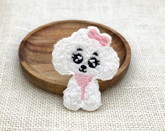 Poodle Dog Iron On Patch | White Embroidered Applique