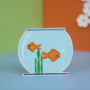 fish tank patch, goldfish patch, iron on patch/embroidered patch/funny patch/applique/sew on patch