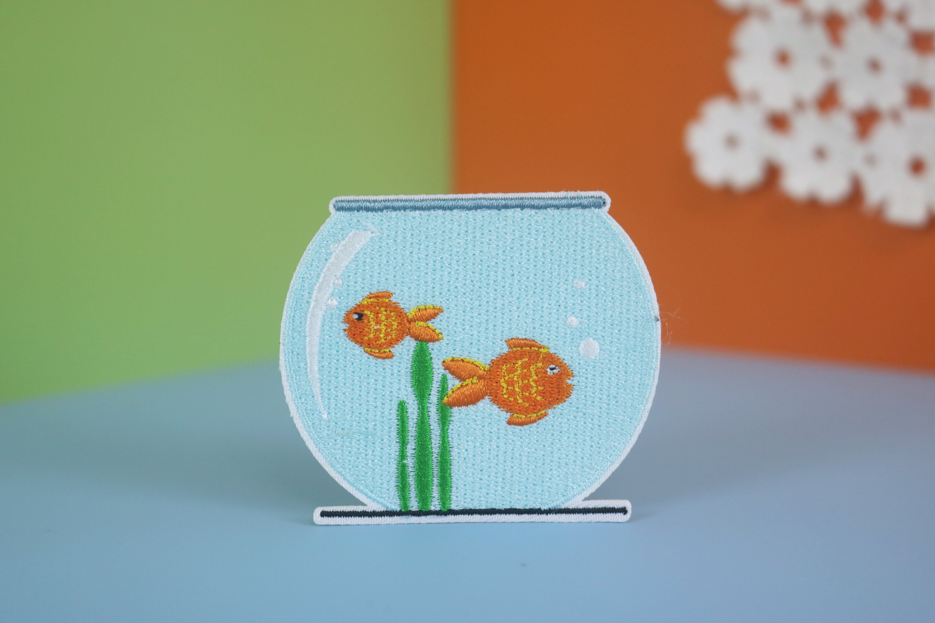 Goldfish Bowl Patch: Embroidered Iron-On Applique