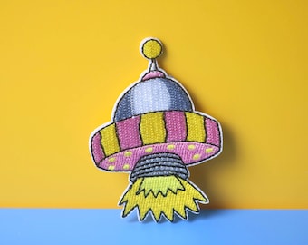 Colorful UFO Iron On Patch, Space Embroidered Applique