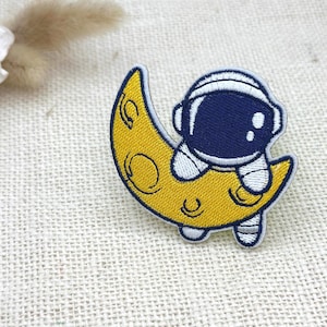 Astronaut on Moon Embroidered Iron-On Patch, Applique
