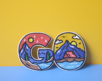 Go Adventure Embroidered Iron-On Patch: Scenic Landscape Applique