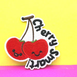 Cherry Smart Cute Cherry Fruit fun iron on patch/embroidered patch/funny patch/applique/sew on DIY patch