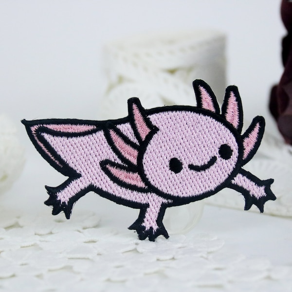 Axolotl Embroidered Iron-On Patch: Funny Applique