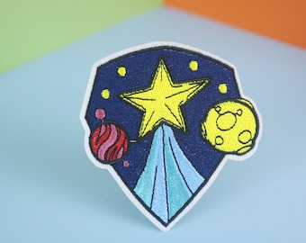 Star & Planets Embroidered Iron-On Patch: Space Applique