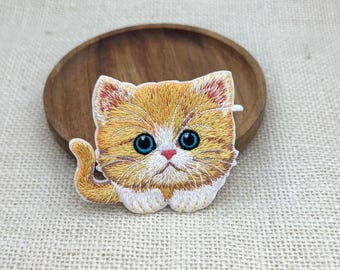 Orange Tabby Cat Embroidered Patch - Funny Iron On Applique