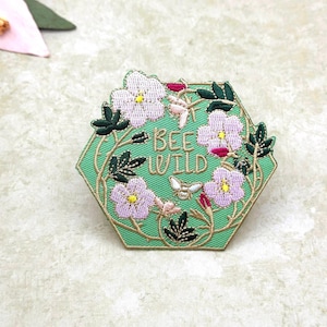 Bee Wild Floral Embroidered Patch: Iron-On Whimsical Flower Applique