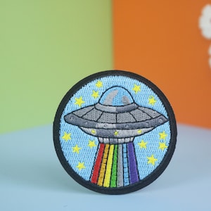 UFO Patch: Rainbow Alien Embroidered Applique