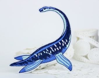 プレシオサウルスパッチ：刺繍恐竜アップリケ