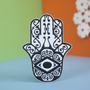 Khamsa Hand of Fatima Patch: Embroidered Iron-On Applique