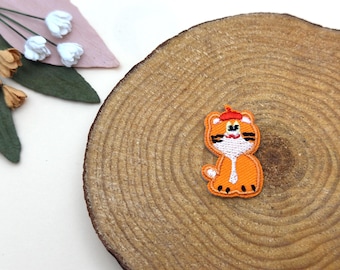 Orange Cat with Red Hat Iron-On Patch, Kitten Applique