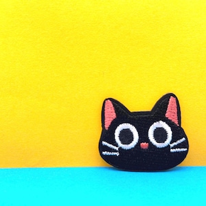 かわいい黒猫の楽しいアイロンパッチ/猫の顔のバッジ刺繍パッチ/面白いパッチ/アップリケ/縫い付けDIYパッチ