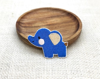 Blue Elephant Embroidered Patch: Iron-On Applique