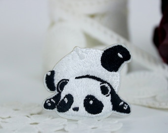 Falling Panda Embroidered Patch, Cute Iron-On Applique