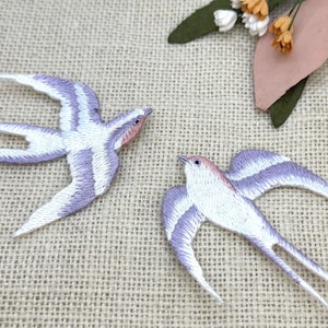 Purple Swallow Bird Embroidered Patch - Flying Bird Applique