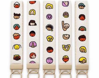 Cartoon Canvas Keychain Wristlet, Cotton Webbing Strap, Organize Keys (7 in)