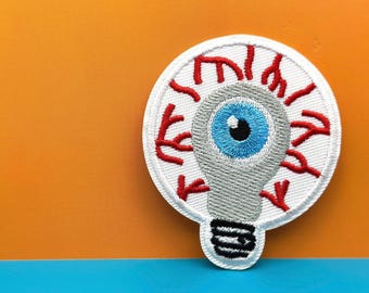 Eyeball Lightbulb Patch: Funny Embroidered Iron-On Applique