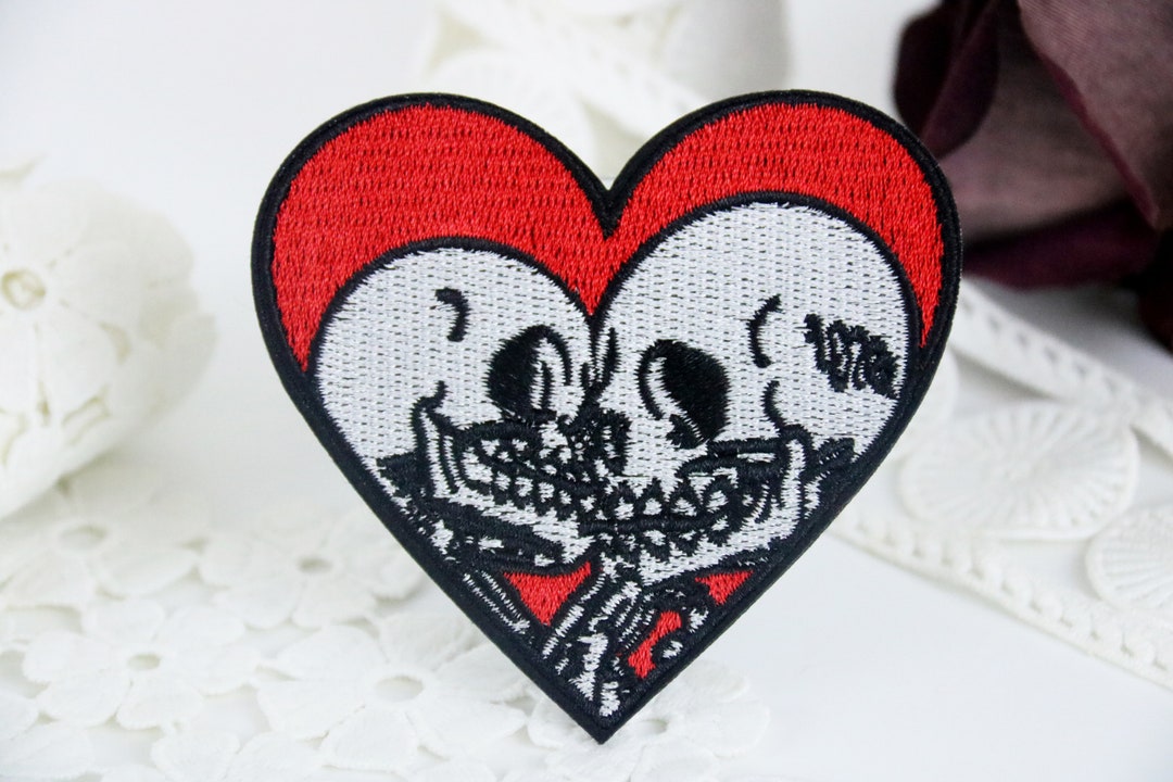Heart Skeleton Kiss Embroidered Patch - Gothic Iron on Applique - Etsy
