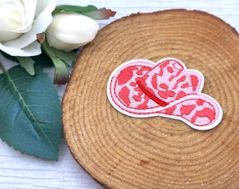 Pink Cowboy Hat Embroidered Iron On Patch: Western Style Applique
