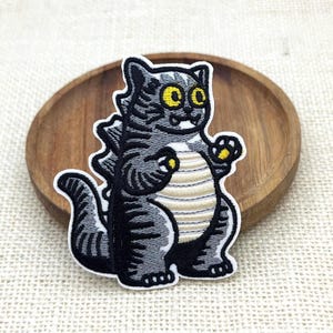 Parche termoadhesivo bordado Catzilla, adorable aplique de gato Kaiju