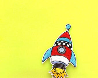 Rocket Ship Iron On Patch: Sci-Fi Adventure Applique