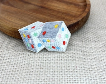 Colorful Dice Embroidered Iron-On Patch: Tabletop Gaming DIY Applique