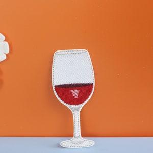 Red Wine Glass Patch - Embroidered Drink Iron-On Applique